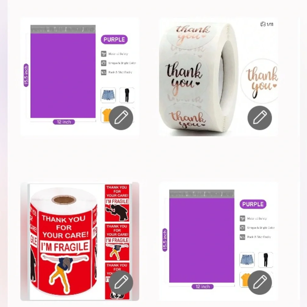 30 XL Purple Poly Mailers + 33 Bonus Shipping Stickers •NWT